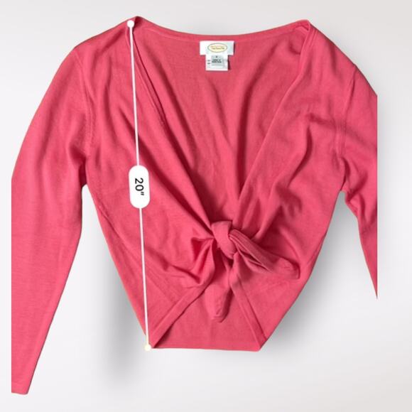 Talbots Pink Coquette Y2K Merino Wool Tie Front Cardigan sweater Size 6 - Picture 6 of 8